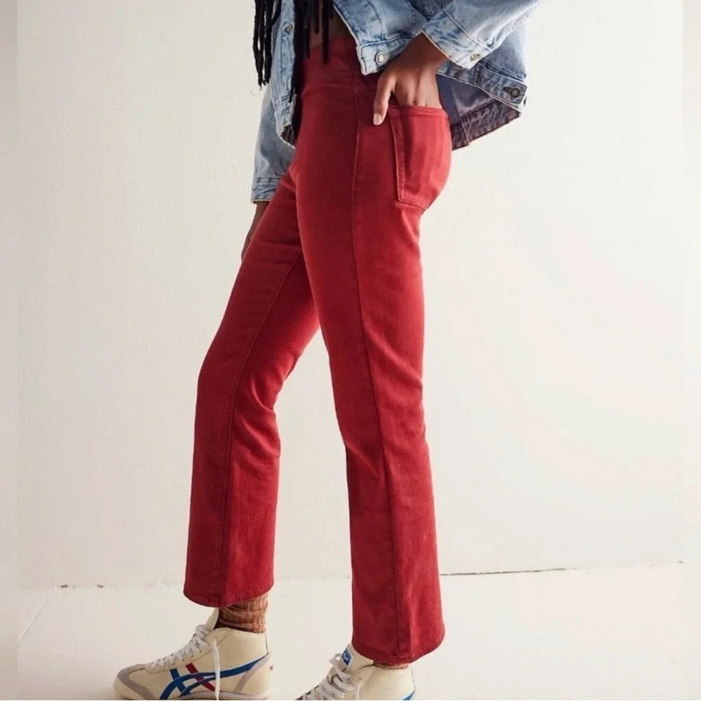 Free People We The Free In My Feelings Red Wine Cropped Slim Flare Jeans Small